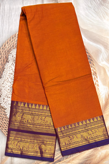 Meenakshi -Premium Kanchi Cotton Saree - Orange With Violet| MCK108