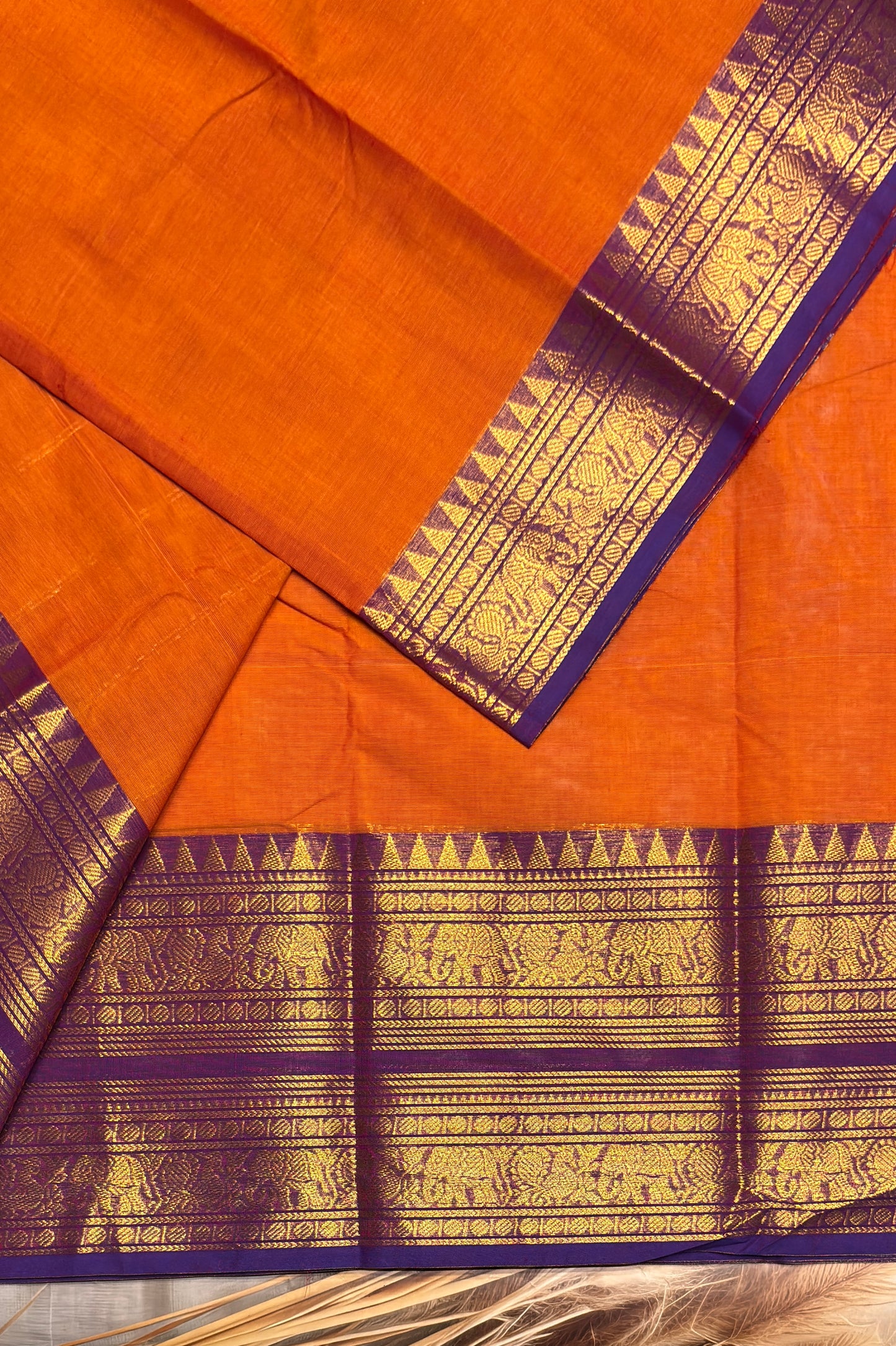 Meenakshi -Premium Kanchi Cotton Saree - Orange With Violet| MCK108