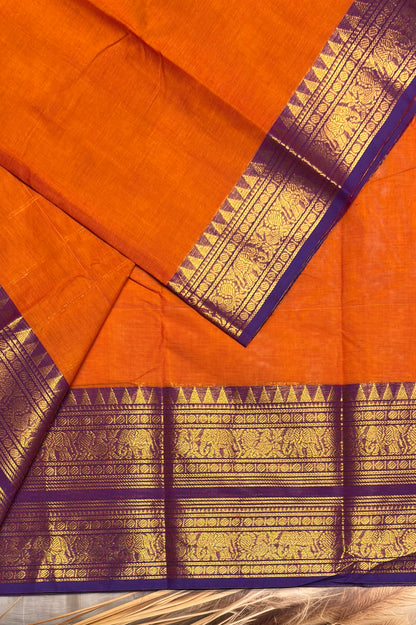Meenakshi -Premium Kanchi Cotton Saree - Orange With Violet| MCK108