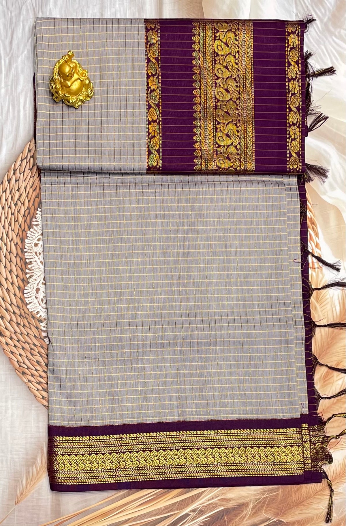 Kalyani Cotton Checks |  KCCH10 | Silver Grey WIth Purple