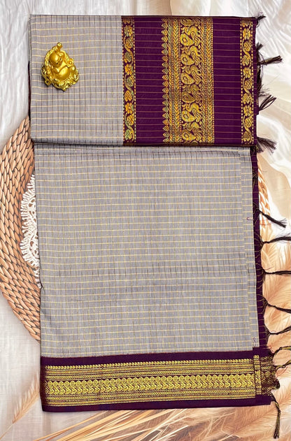 Kalyani Cotton Checks |  KCCH10 | Silver Grey WIth Purple
