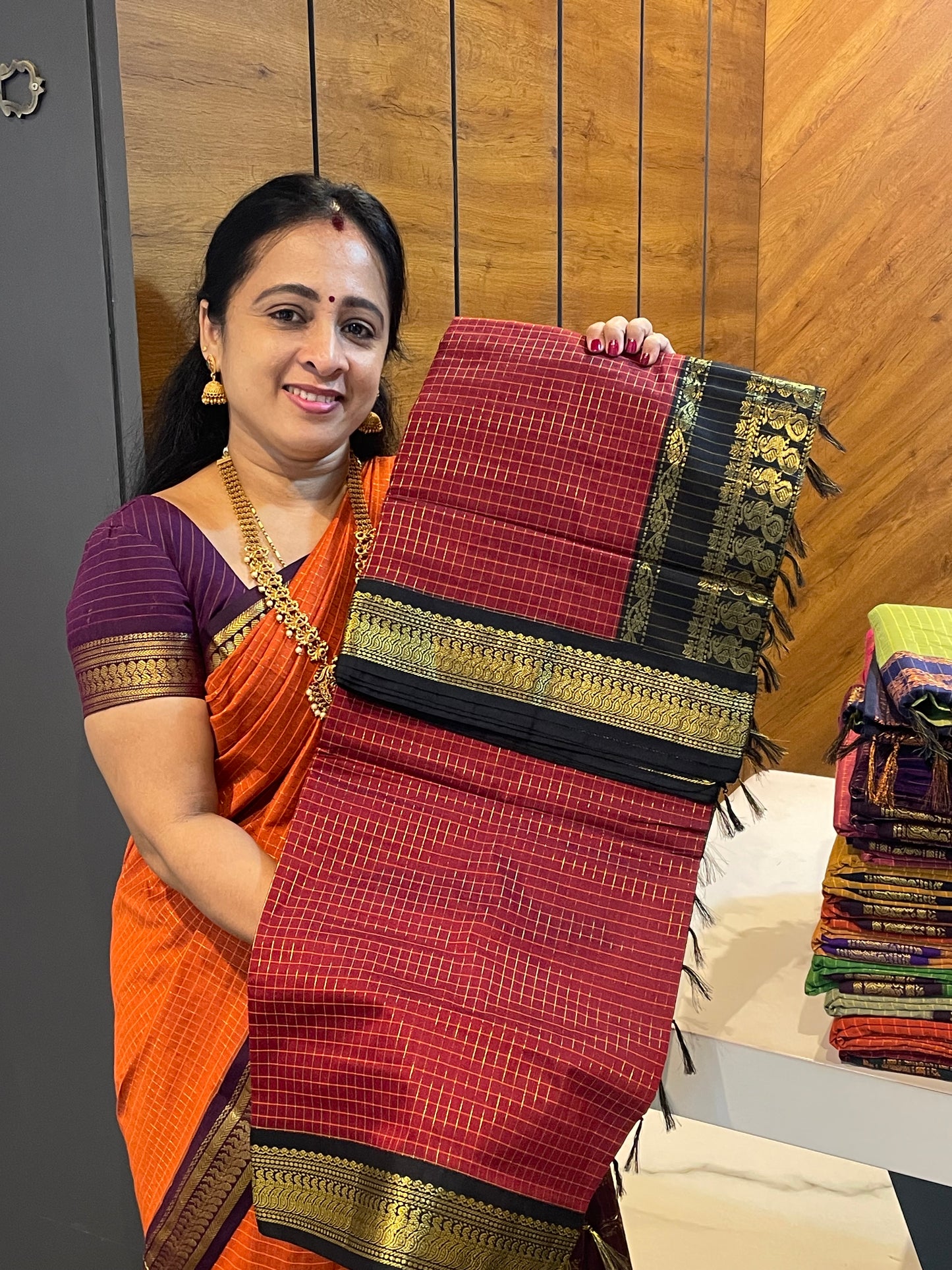 Kalyani Cotton Checks | Maroon  with Black  | KCCH27