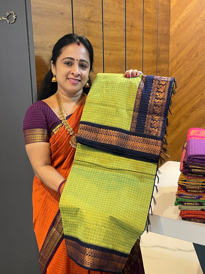 Kalyani Cotton Checks |Lemon Green with Navy | KCCH26