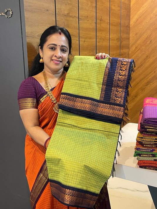 Kalyani Cotton Checks |Lemon Green with Navy | KCCH26