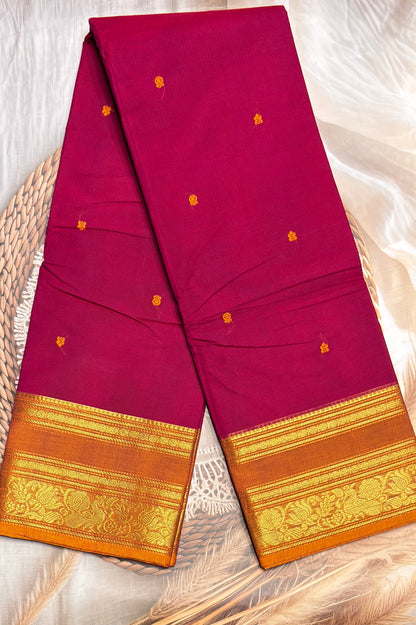 Meenakshi -Premium Kanchi Cotton Saree - Magenta with  Mustard | MCK114