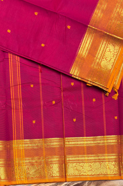 Meenakshi -Premium Kanchi Cotton Saree - Magenta with  Mustard | MCK114