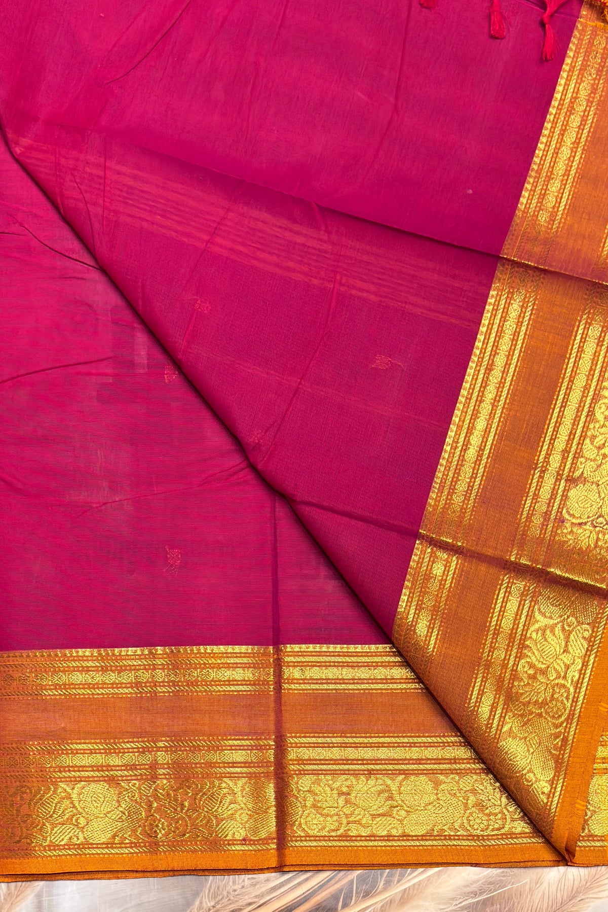 Meenakshi -Premium Kanchi Cotton Saree - Magenta with  Mustard | MCK114