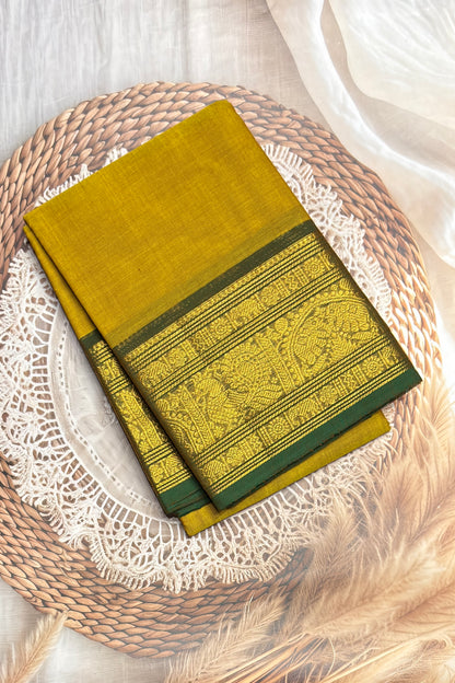 Meenakshi -Premium Kanchi Cotton Saree - Lemon Green | MCK112