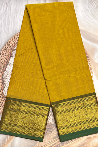 Meenakshi -Premium Kanchi Cotton Saree - Lemon Green | MCK112
