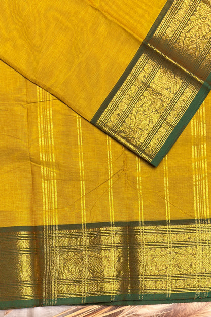 Meenakshi -Premium Kanchi Cotton Saree - Lemon Green | MCK112