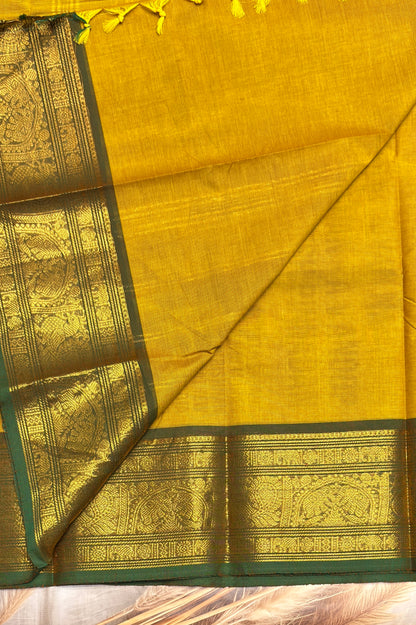 Meenakshi -Premium Kanchi Cotton Saree - Lemon Green | MCK112