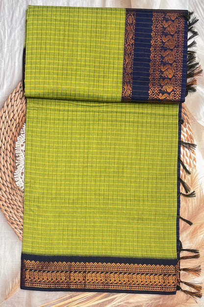 Kalyani Cotton Checks |Lemon Green with Navy | KCCH26
