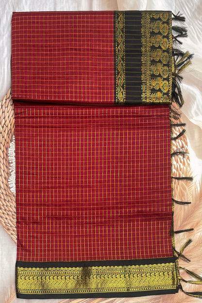 Kalyani Cotton Checks | Maroon  with Black  | KCCH27