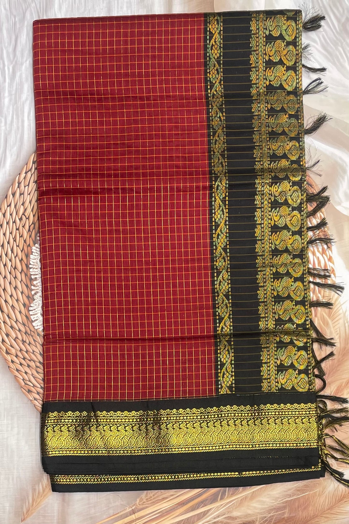 Kalyani Cotton Checks | Maroon  with Black  | KCCH27