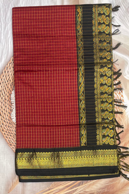 Kalyani Cotton Checks | Maroon  with Black  | KCCH27