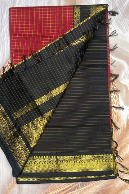 Kalyani Cotton Checks | Maroon  with Black  | KCCH27