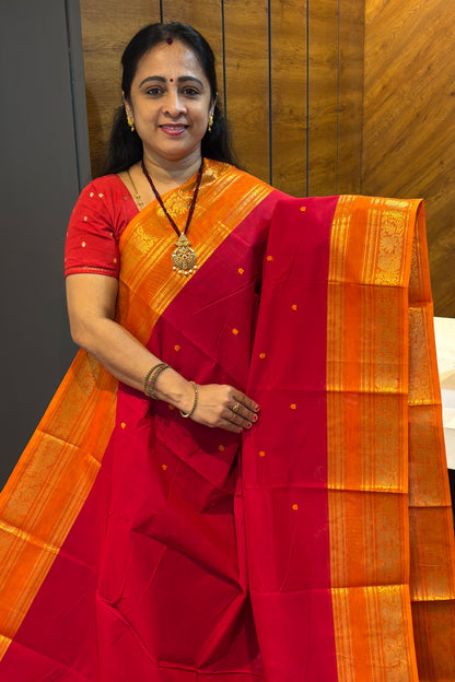 Meenakshi -Premium Kanchi Cotton Saree - Red with  Yellow | MCK115
