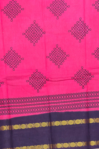 Premium Sungudi Cotton Saree – Kolam Prints- Rose with Navy  Contrast Rettapet Border | SC18