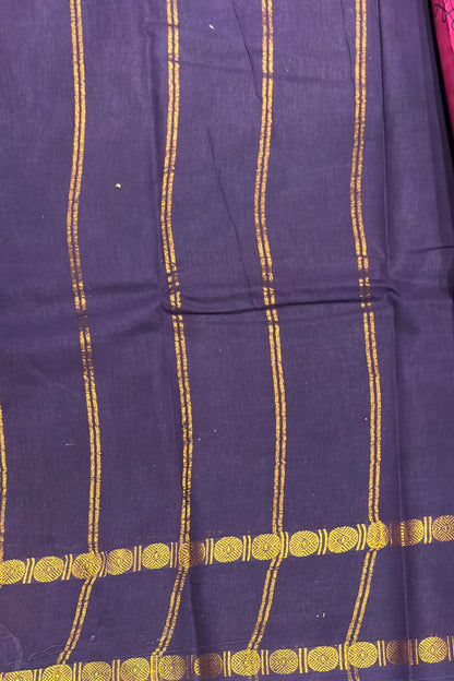 Premium Sungudi Cotton Saree – Kolam Prints- Rose with Navy  Contrast Rettapet Border | SC18