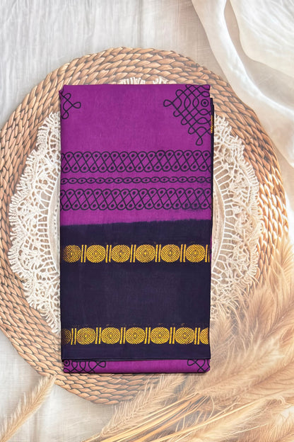 Premium Sungudi Cotton Saree – Kolam Prints- Majenta with Navy  Contrast Rettapet Border | SC20