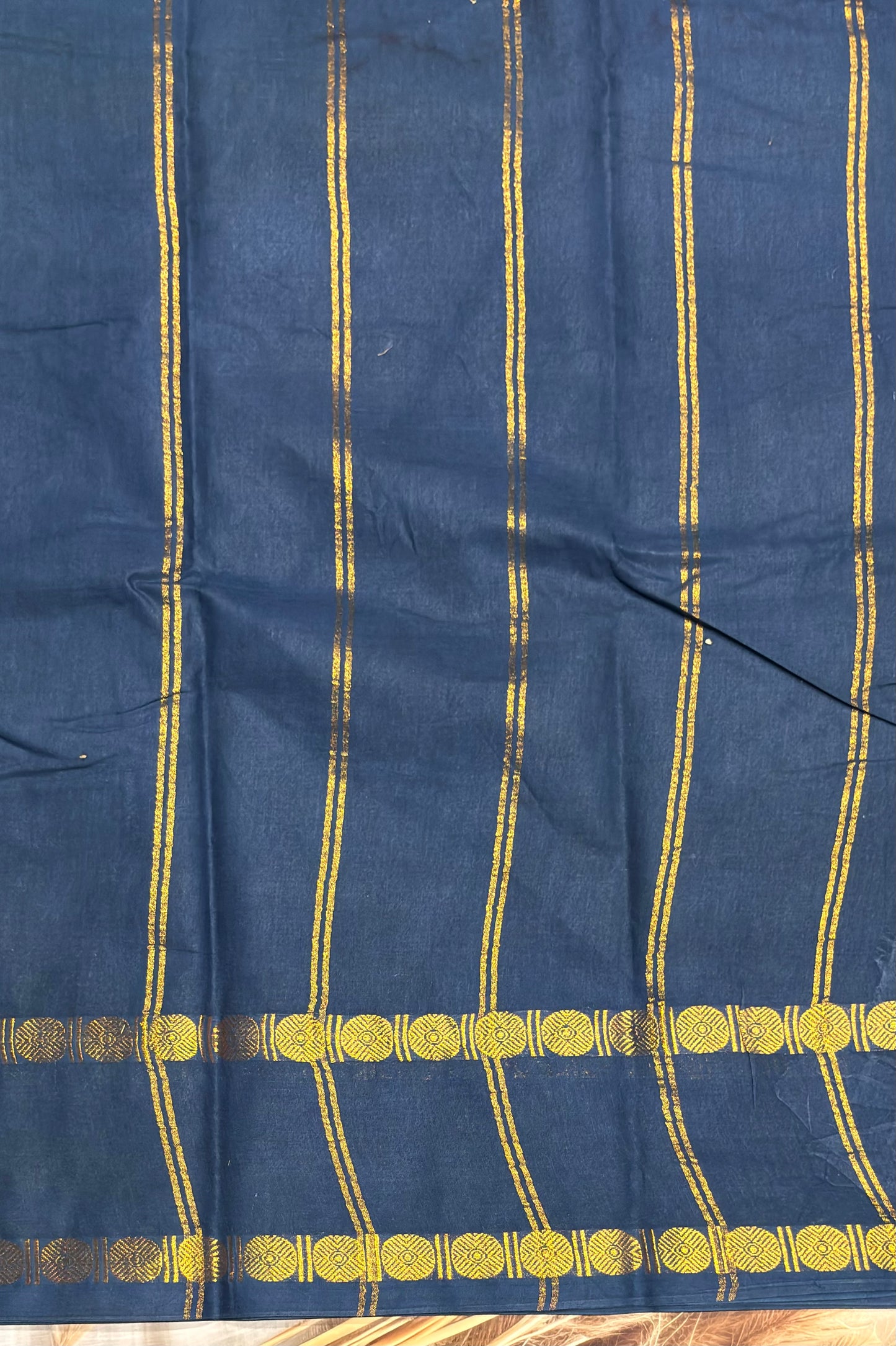Premium Sungudi Cotton Saree – Kolam Prints- Rama Blue with Peacock Blue  Contrast Rettapet Border | SC21