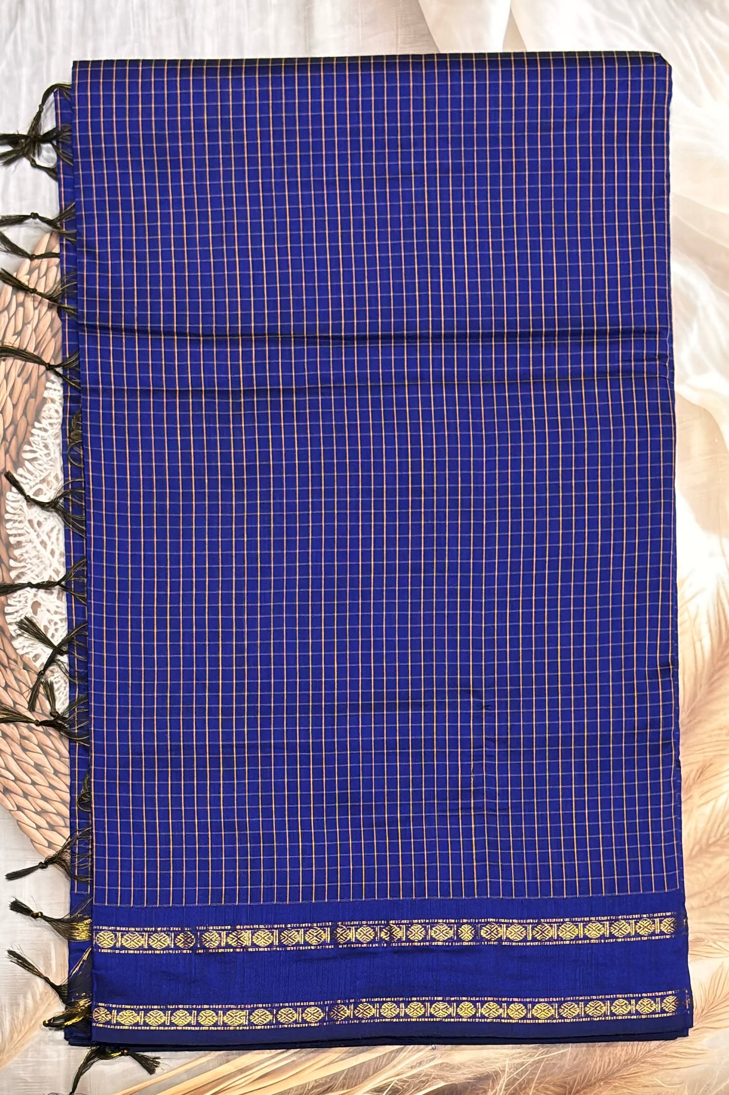 Premium Gadwal Cotton Saree – Vintage  Checks With Rettapet Border | R Blue | MGC02