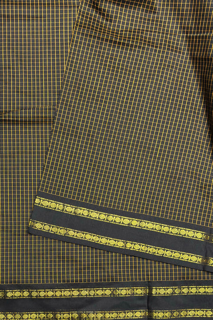 Premium Gadwal Cotton Saree – Vintage  Checks With Rettapet Border | Black | MGC06