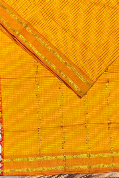 Premium Gadwal Cotton Saree – Vintage  Checks With Rettapet Border | Yellow| MGC05