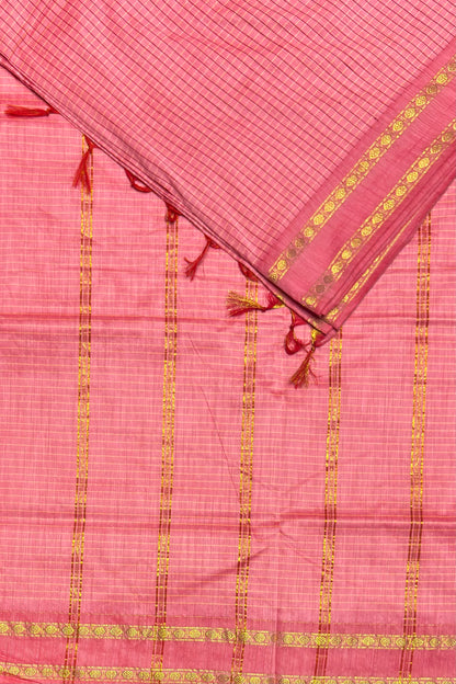 Premium Gadwal Cotton Saree – Vintage  Checks With Rettapet Border | Pink | MGC07