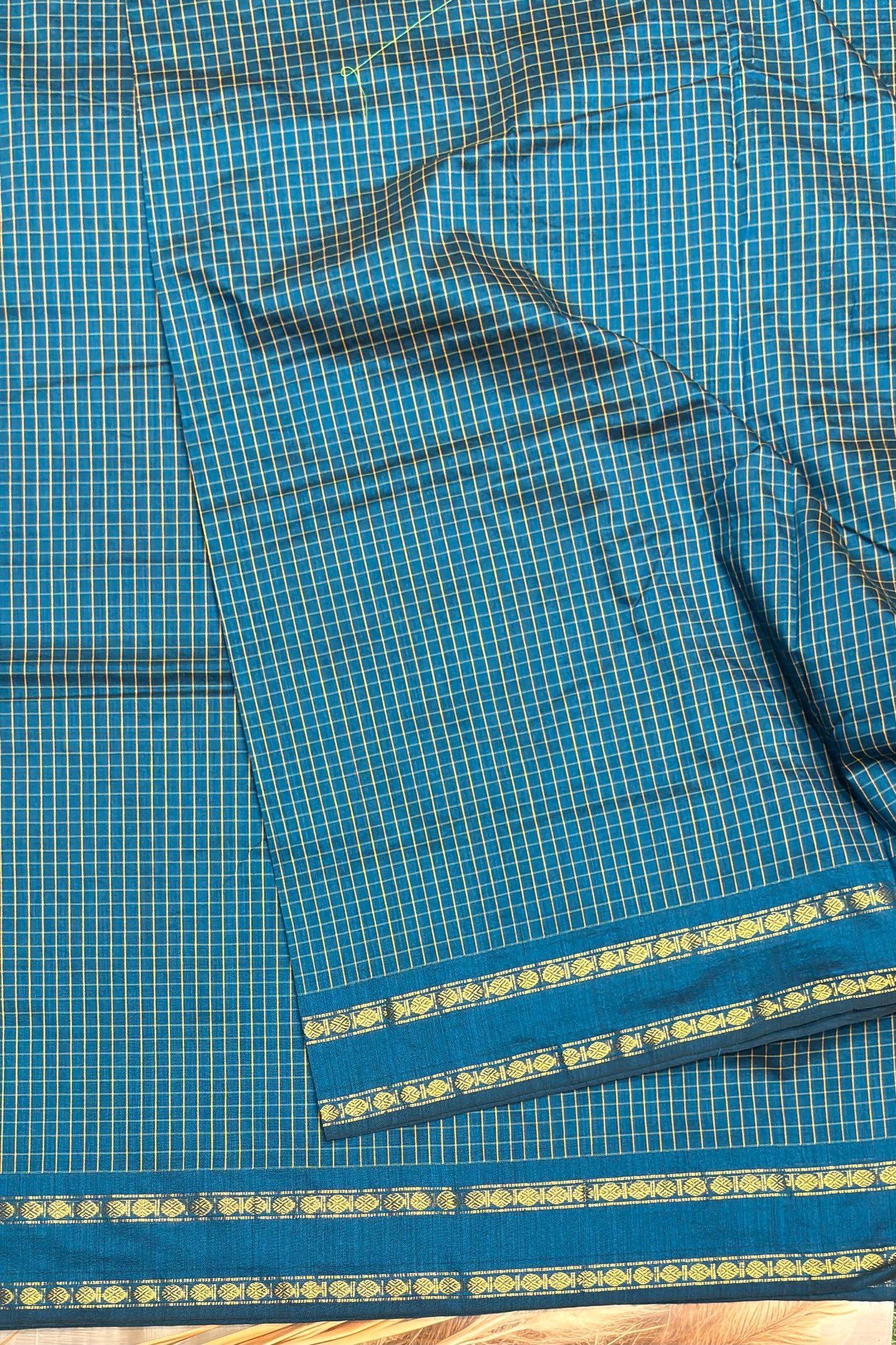 Premium Gadwal Cotton Saree – Vintage  Checks With Rettapet Border | Anandha Blue | MGC09