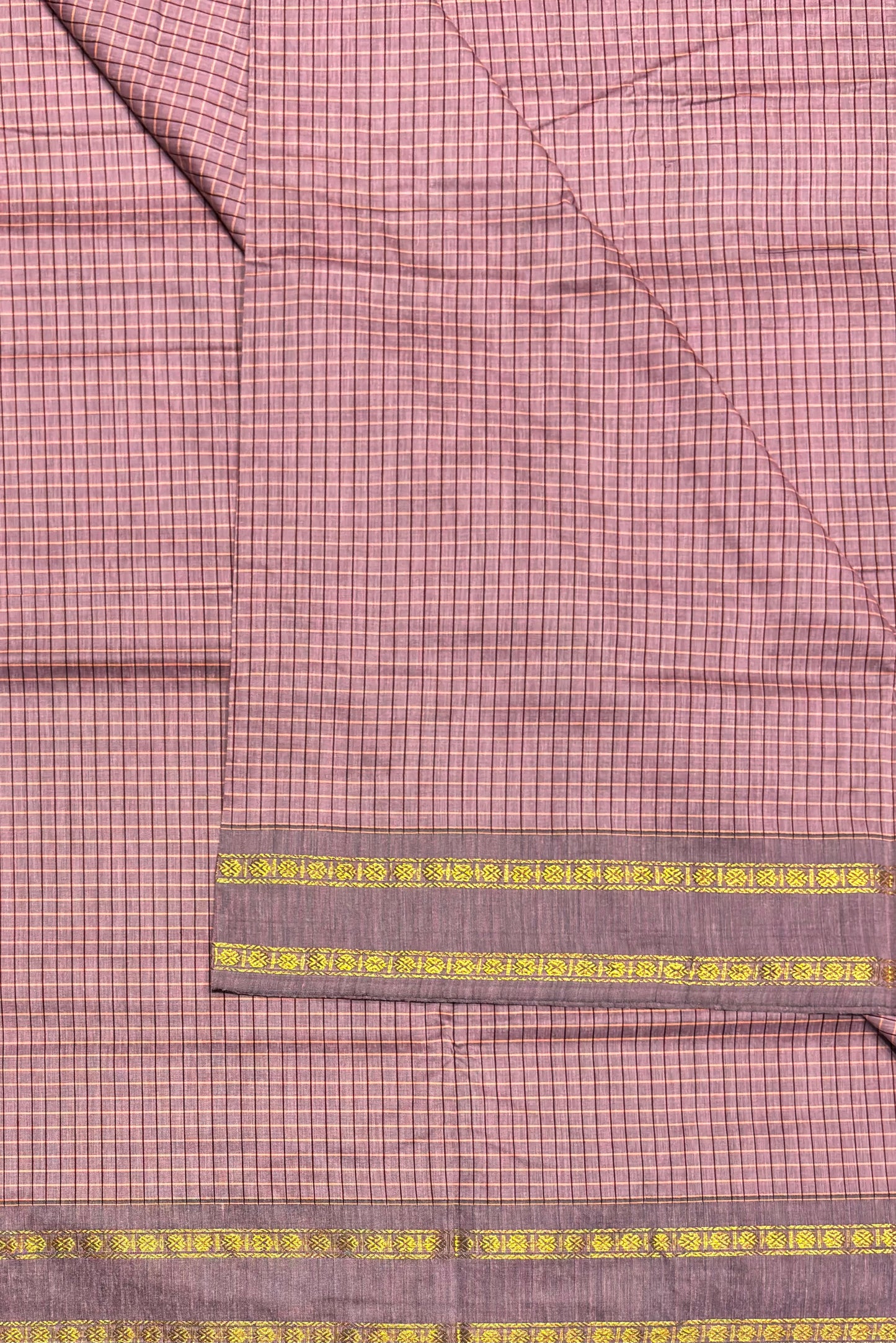 Premium Gadwal Cotton Saree – Vintage  Checks With Rettapet Border | Onion (Mauve Pink) | MGC11