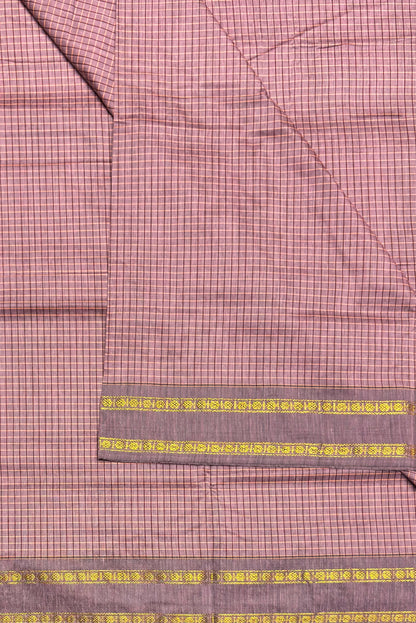 Premium Gadwal Cotton Saree – Vintage  Checks With Rettapet Border | Onion (Mauve Pink) | MGC11