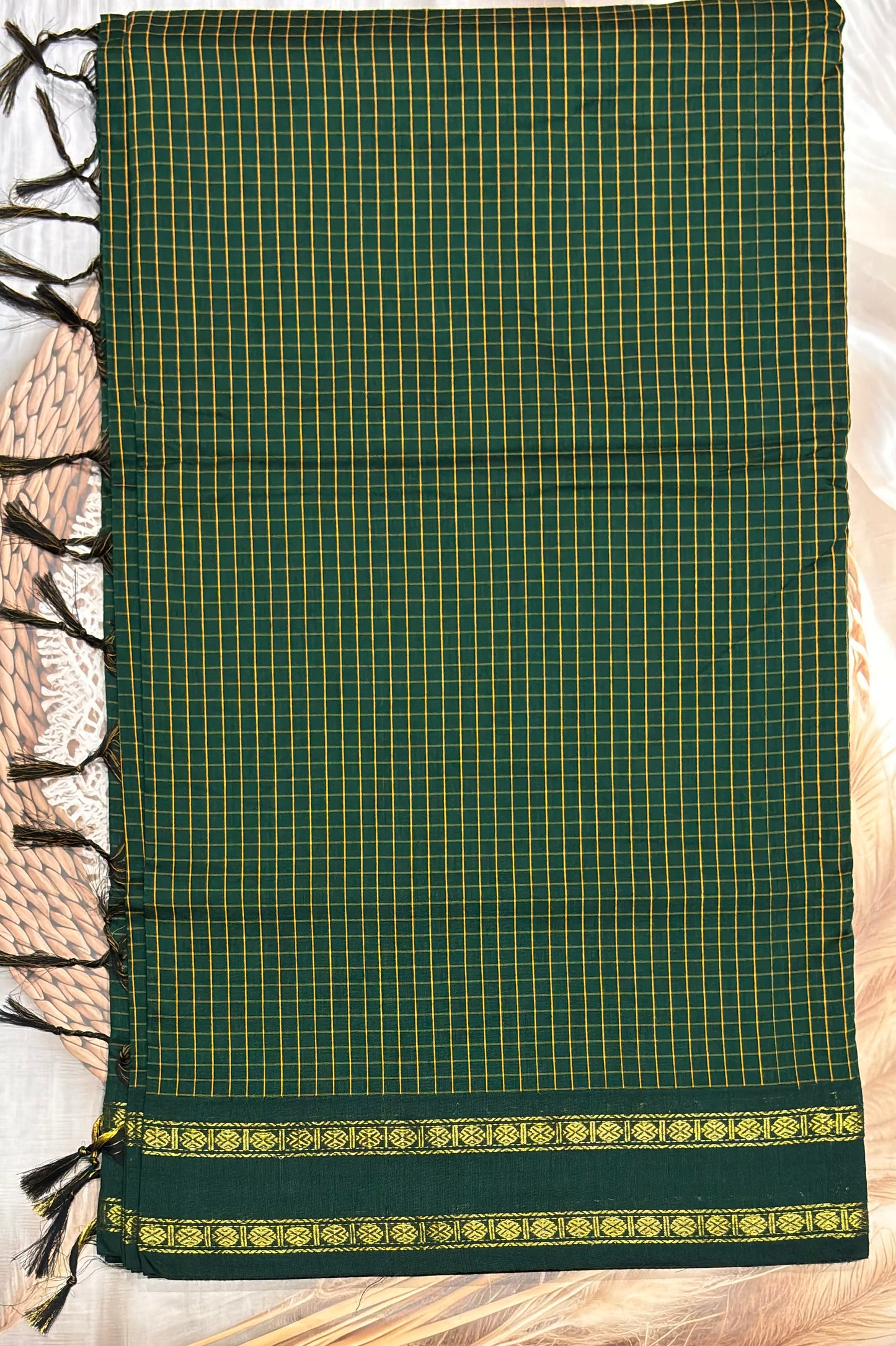 Premium Gadwal Cotton Saree – Vintage  Checks With Rettapet Border | B Green | MGC03