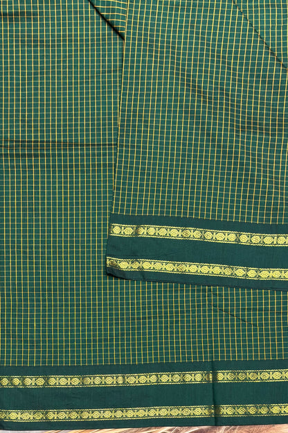 Premium Gadwal Cotton Saree – Vintage  Checks With Rettapet Border | B Green | MGC03