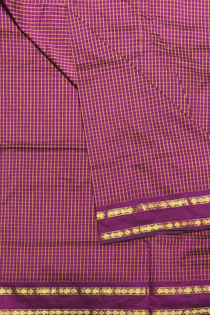 Premium Gadwal Cotton Saree – Vintage  Checks With Rettapet Border | Wine| MGC10