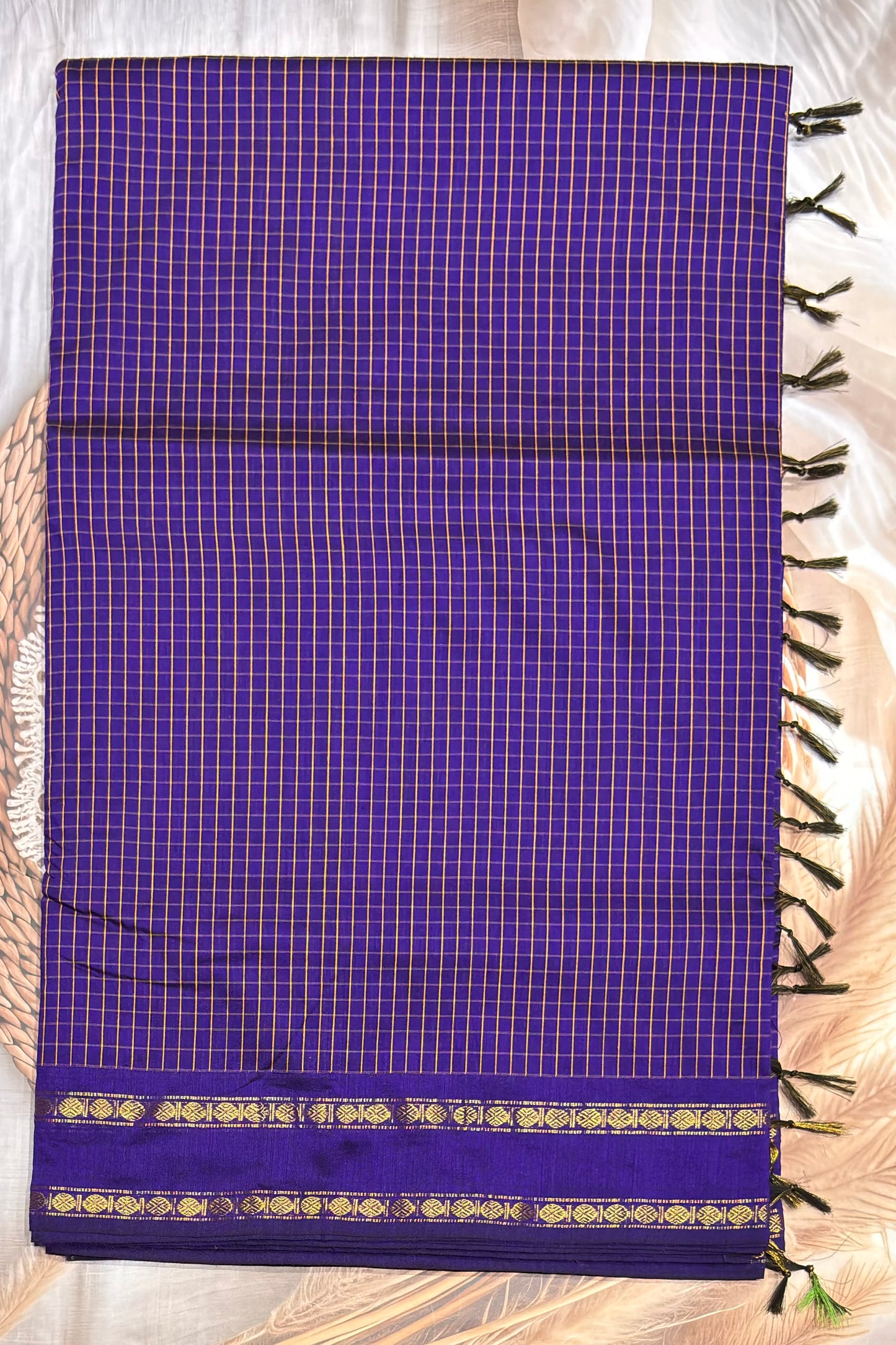 Premium Gadwal Cotton Saree – Vintage  Checks With Rettapet Border | Violet  | MGC12