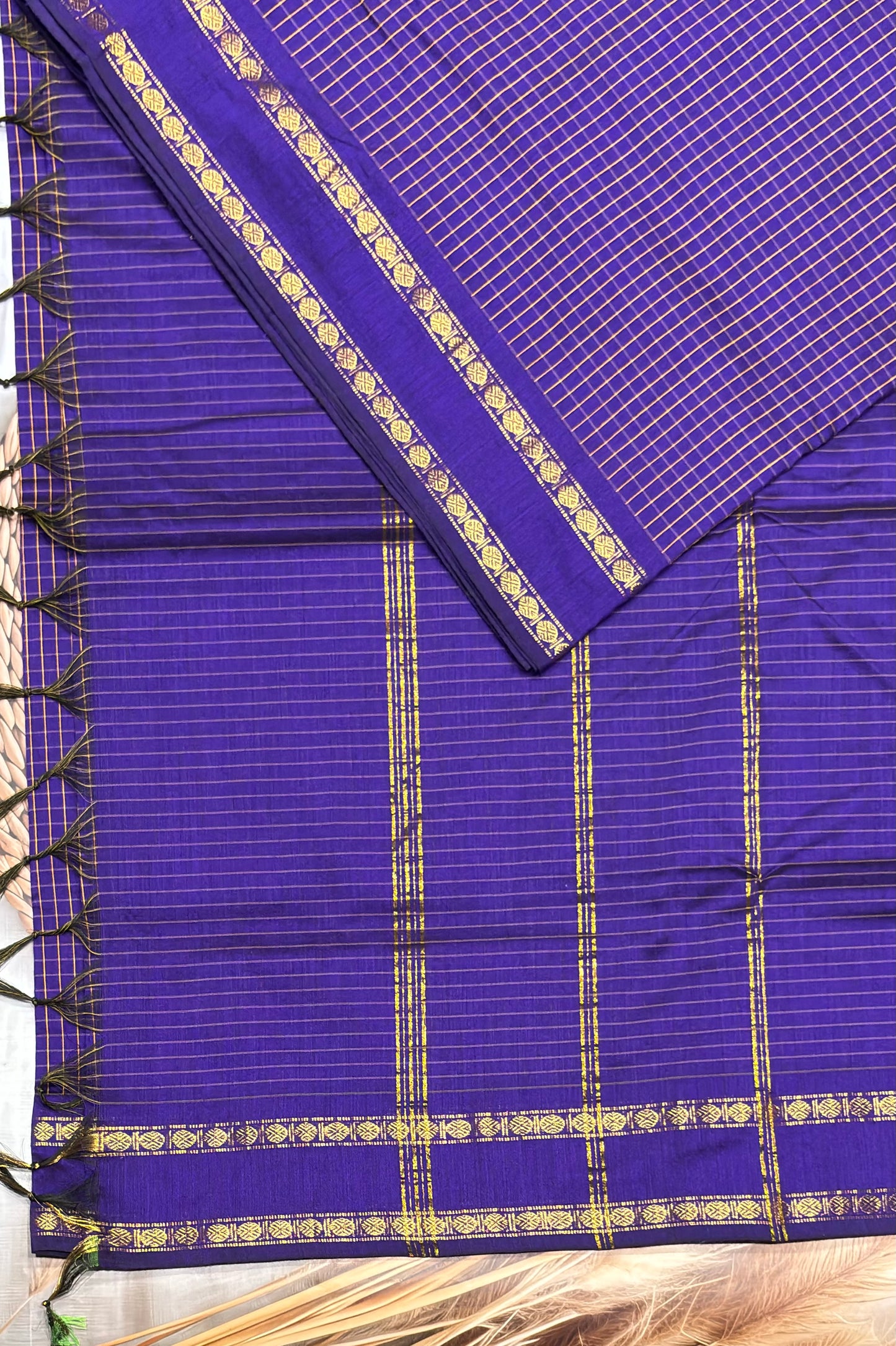 Premium Gadwal Cotton Saree – Vintage  Checks With Rettapet Border | Violet  | MGC12
