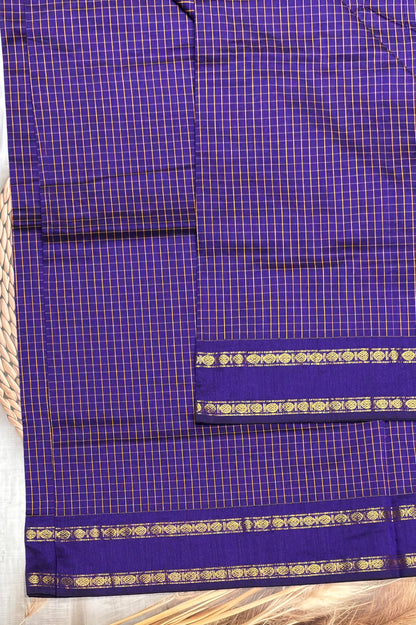 Premium Gadwal Cotton Saree – Vintage  Checks With Rettapet Border | Violet  | MGC12
