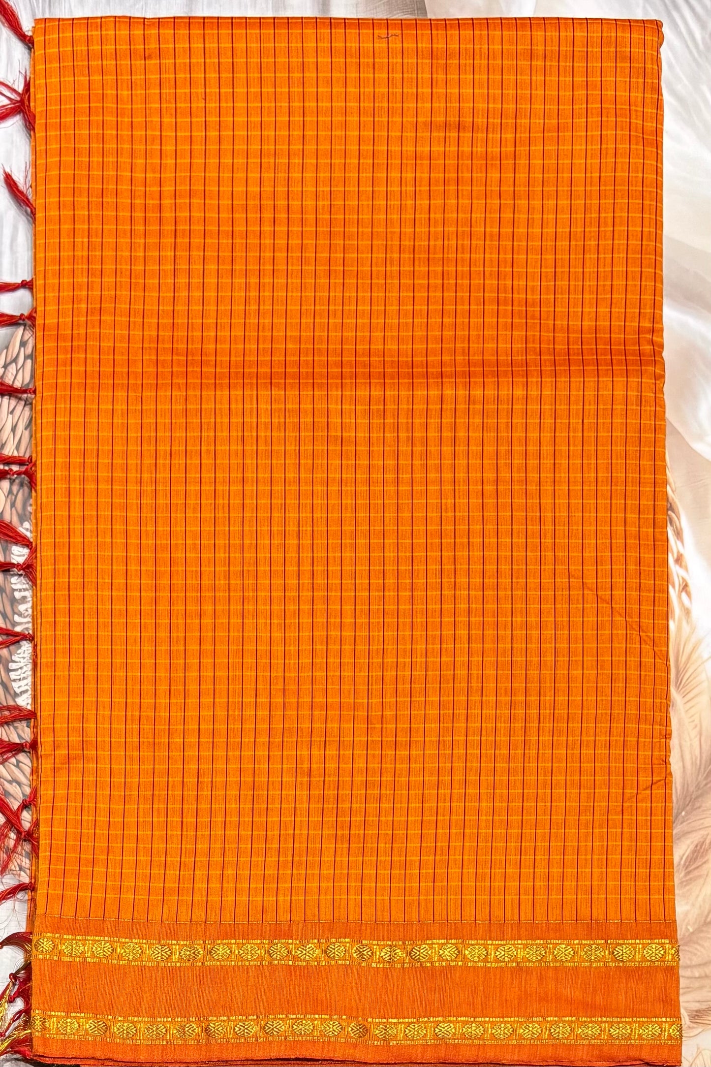 Premium Gadwal Cotton Saree – Vintage  Checks With Rettapet Border | Mango Yellow | MGC08