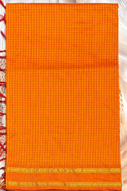 Premium Gadwal Cotton Saree – Vintage  Checks With Rettapet Border | Mango Yellow | MGC08