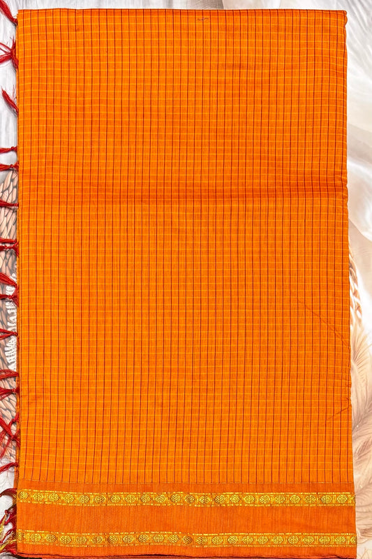 Premium Gadwal Cotton Saree – Vintage  Checks With Rettapet Border | Mango Yellow | MGC08