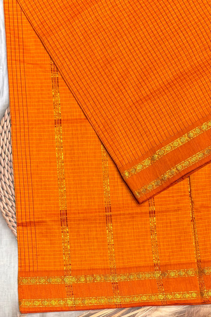 Premium Gadwal Cotton Saree – Vintage  Checks With Rettapet Border | Mango Yellow | MGC08