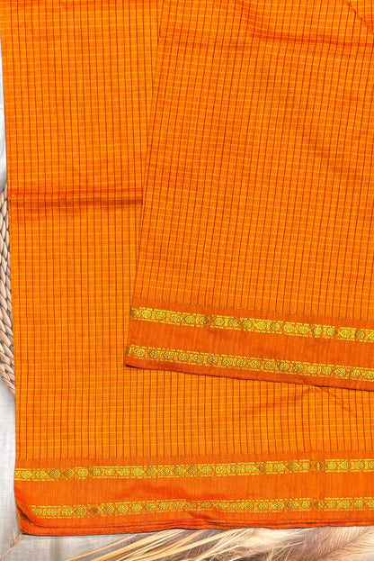 Premium Gadwal Cotton Saree – Vintage  Checks With Rettapet Border | Mango Yellow | MGC08