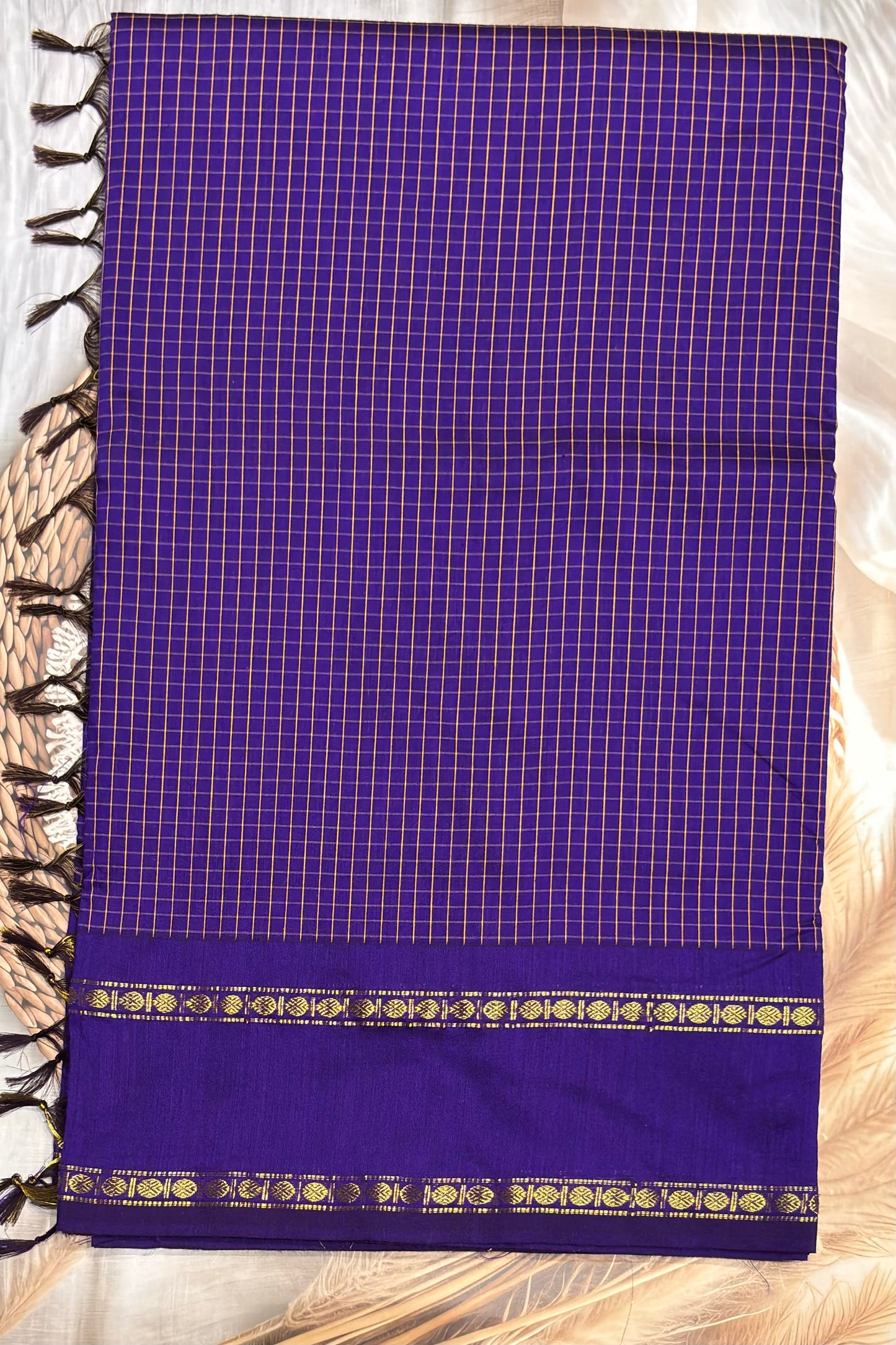 Premium Gadwal Cotton Saree – Vintage  Checks With Rettapet Border  | Violet  | MGC13