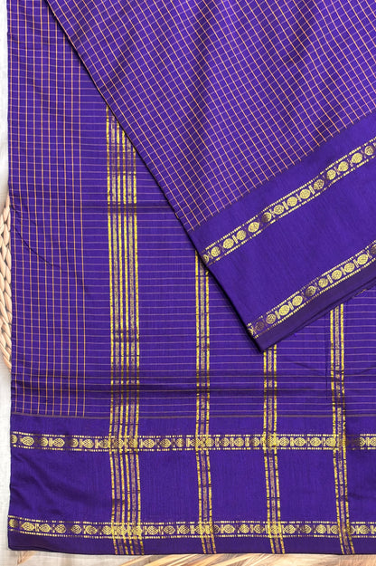 Premium Gadwal Cotton Saree – Vintage  Checks With Rettapet Border  | Violet  | MGC13