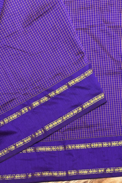 Premium Gadwal Cotton Saree – Vintage  Checks With Rettapet Border  | Violet  | MGC13