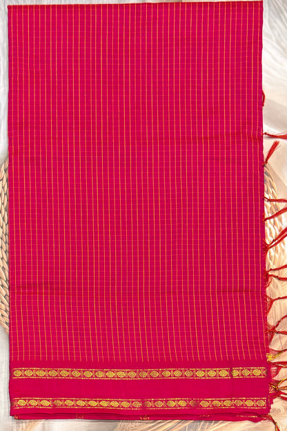 Premium Gadwal Cotton Saree – Vintage  Checks With Rettapet Border  | Rani Pink  | MGC14