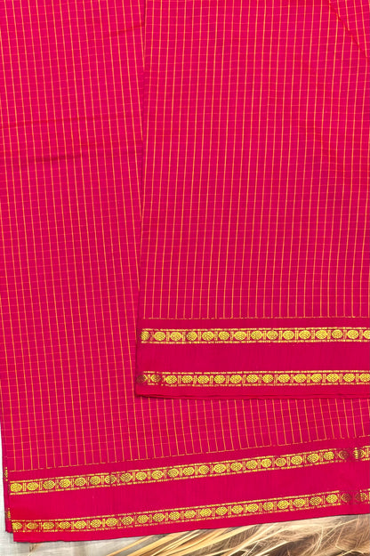 Premium Gadwal Cotton Saree – Vintage  Checks With Rettapet Border  | Rani Pink  | MGC14