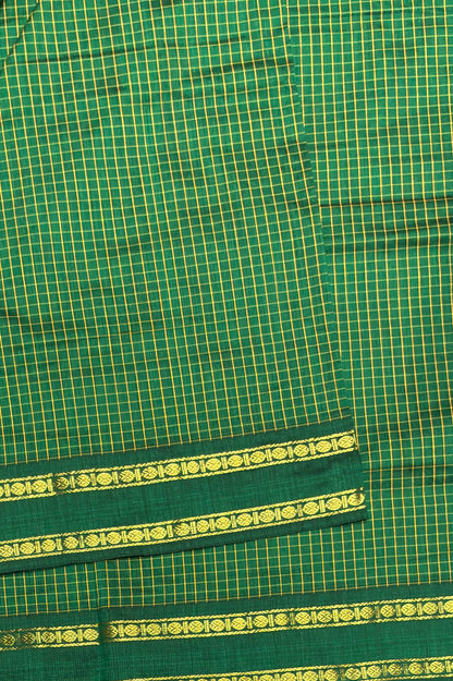 Premium Gadwal Cotton Saree – Vintage  Checks With Rettapet Border  | Meenakshi  Green | MGC19