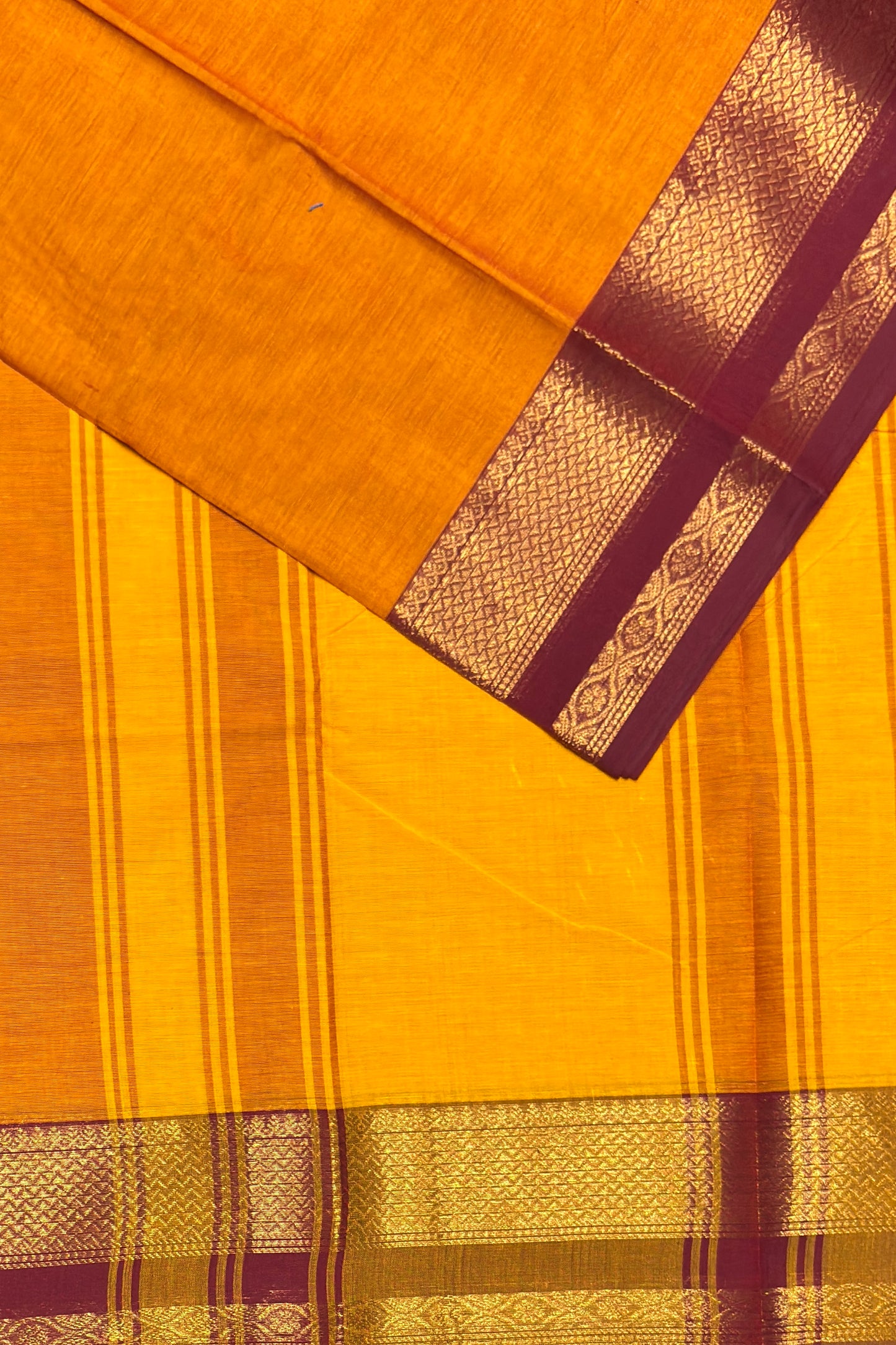 Meenakshi - Kanchi  Cotton | Mango Yellow with Maroon| MCK40